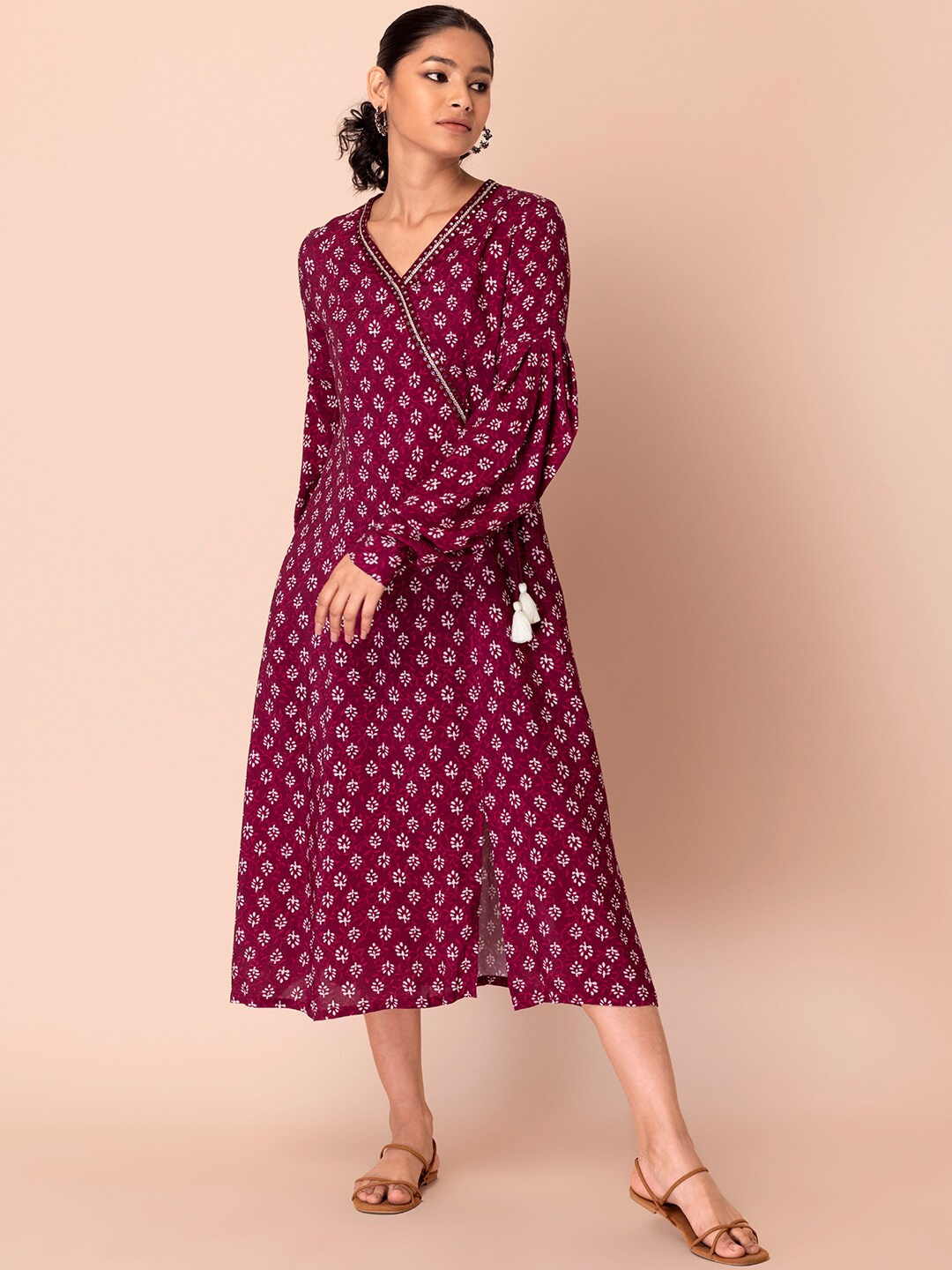 

INDYA Pink Ethnic Motifs Midi Dress