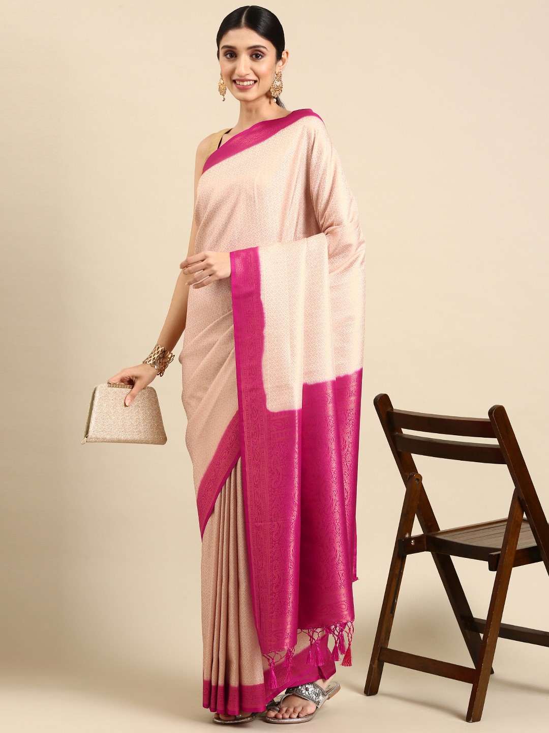 

Pothys Woven Design Art Silk Banarasi Saree, Cream