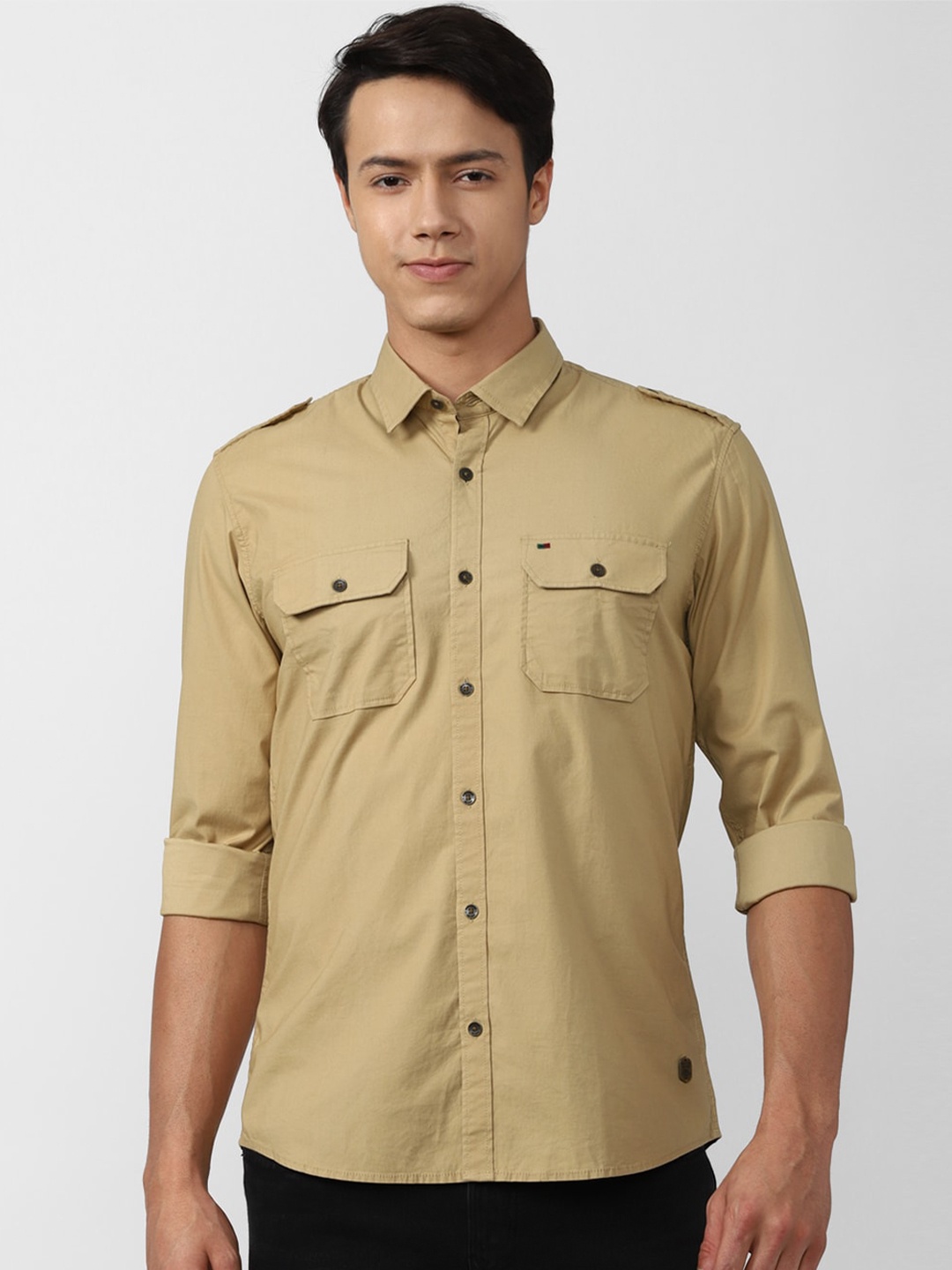 

Peter England Casuals Men Khaki Cotton Slim Fit Casual Shirt