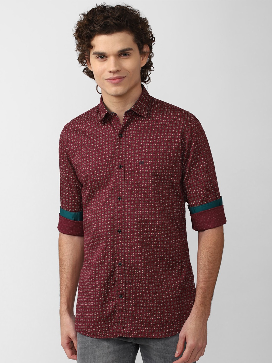

Peter England Casuals Slim Fit Printed Casual Cotton Shirt, Maroon