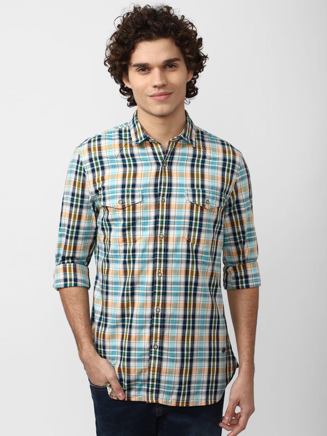 

Peter England Casuals Men Blue Slim Fit Tartan Checked Casual Shirt