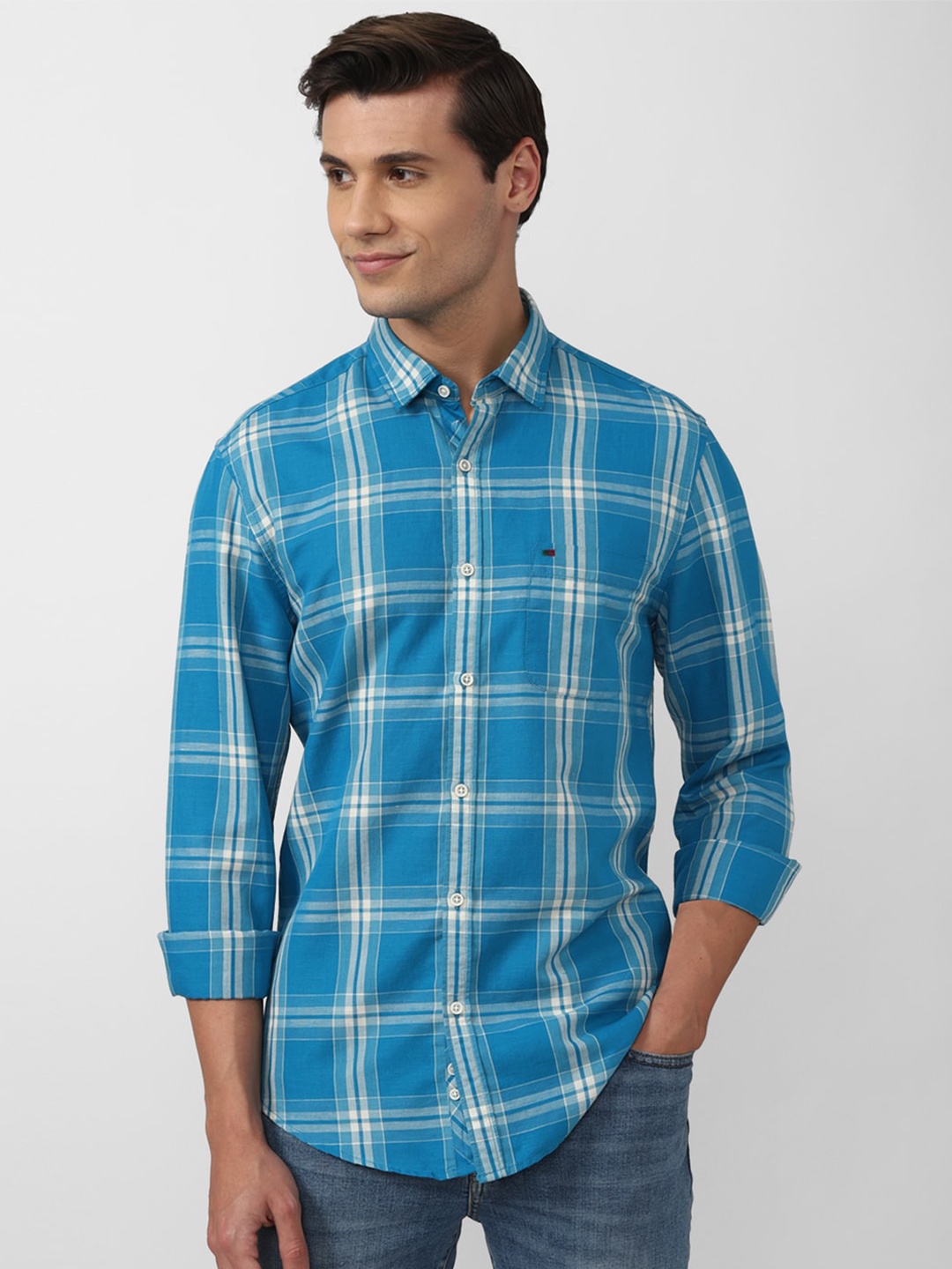 

Peter England Casuals Slim Fit Tartan Checked Casual Shirt, Blue