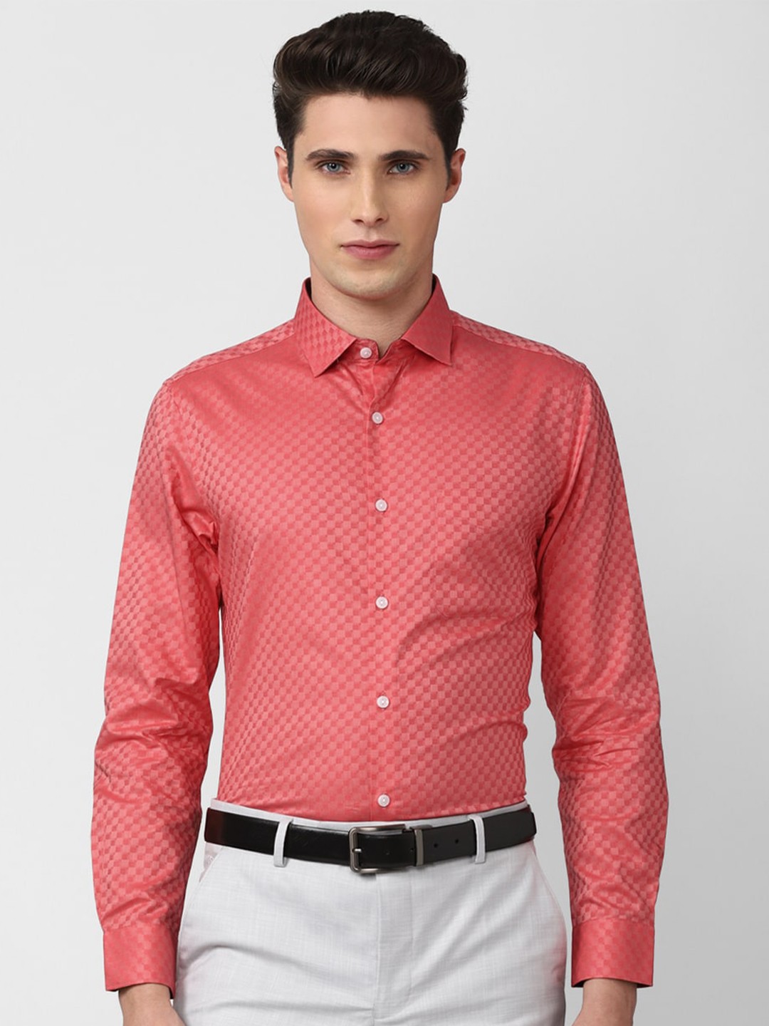 

Peter England Elite Men Slim Fit Printed Formal Cotton Shirt, Pink
