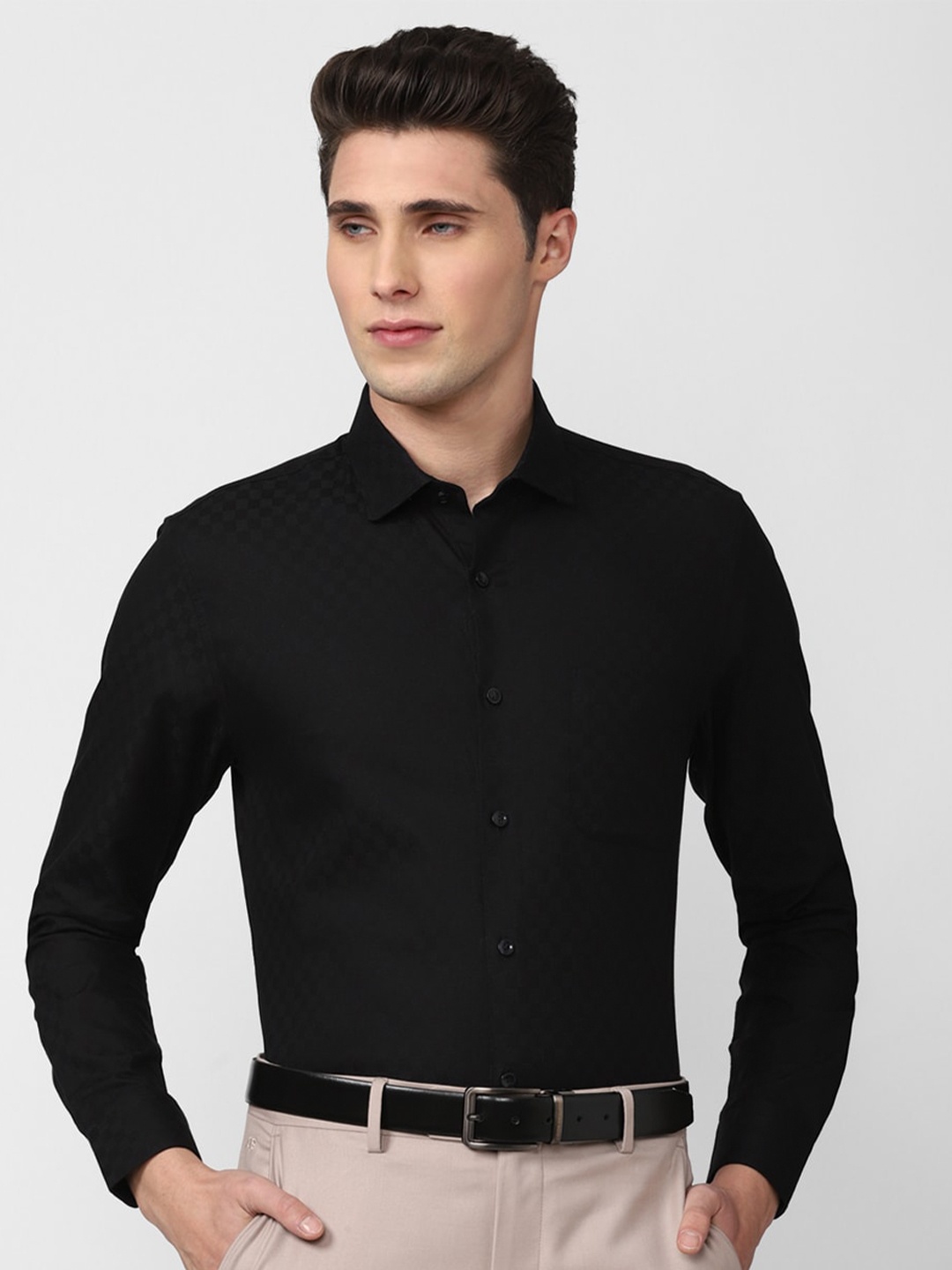 

Peter England Elite Men Slim Fit Formal Machine Wash Shirt, Black