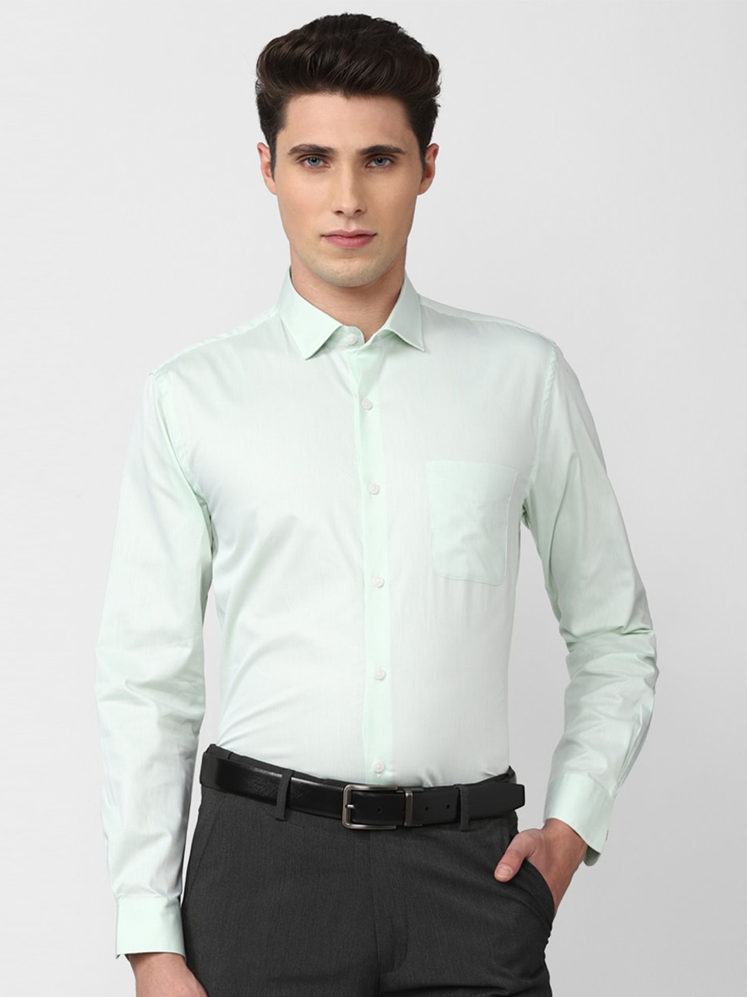 

Peter England Elite Men Green Slim Fit Printed Pure Cotton Formal Shirt
