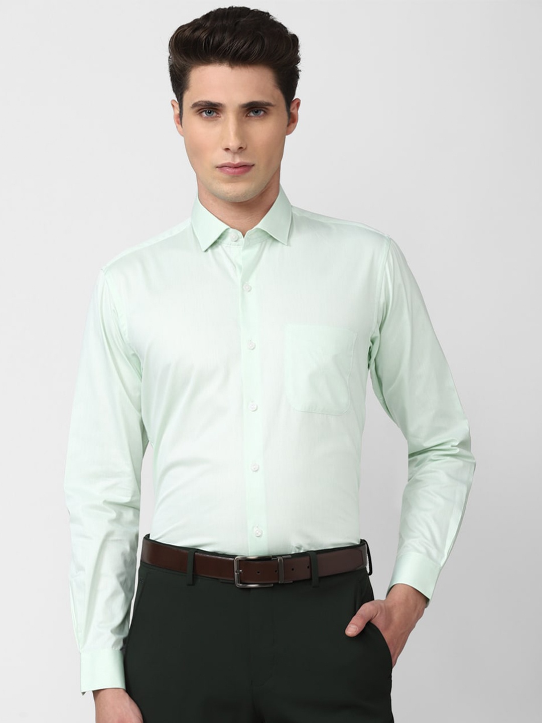 

Peter England Elite Men Green Pure Cotton Formal Shirt