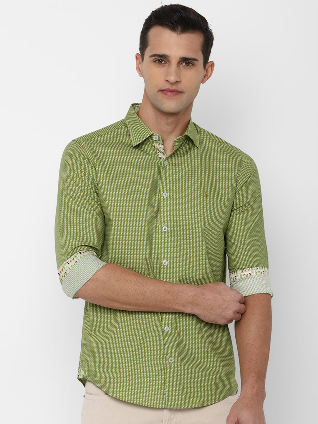 

SIMON CARTER LONDON Men Green Slim Fit Printed Pure Cotton Formal Shirt