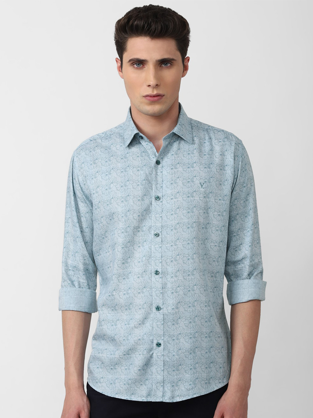 

V Dot Men Slim Fit Floral Printed Casual Shirt, Blue