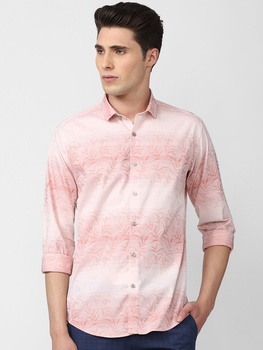 

V Dot Men Floral Printed Slim Fit Pure Cotton Casual Shirt, Pink