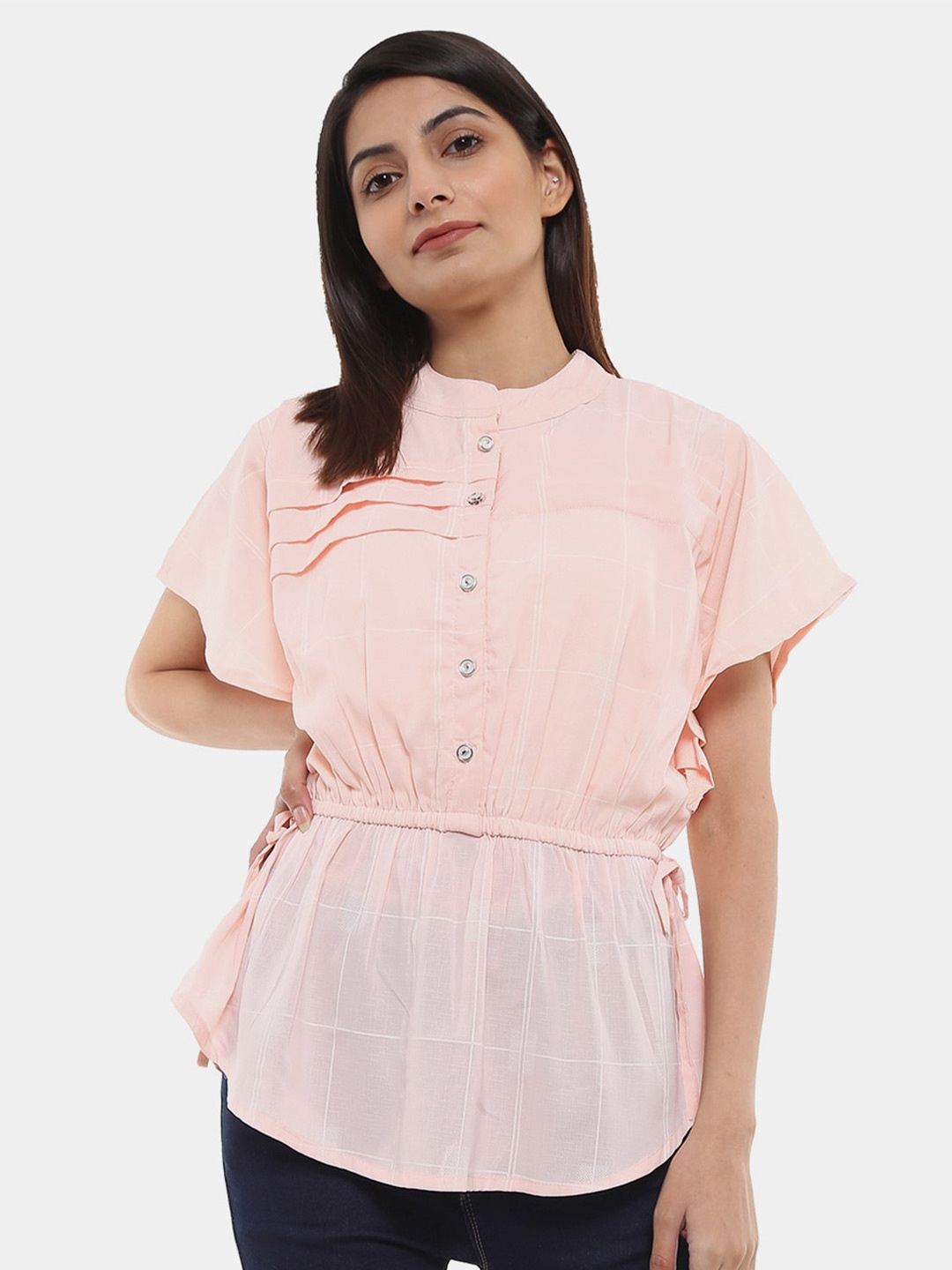 

V-Mart Peach-Coloured Mandarin Collar Pure Cotton Shirt Style Top