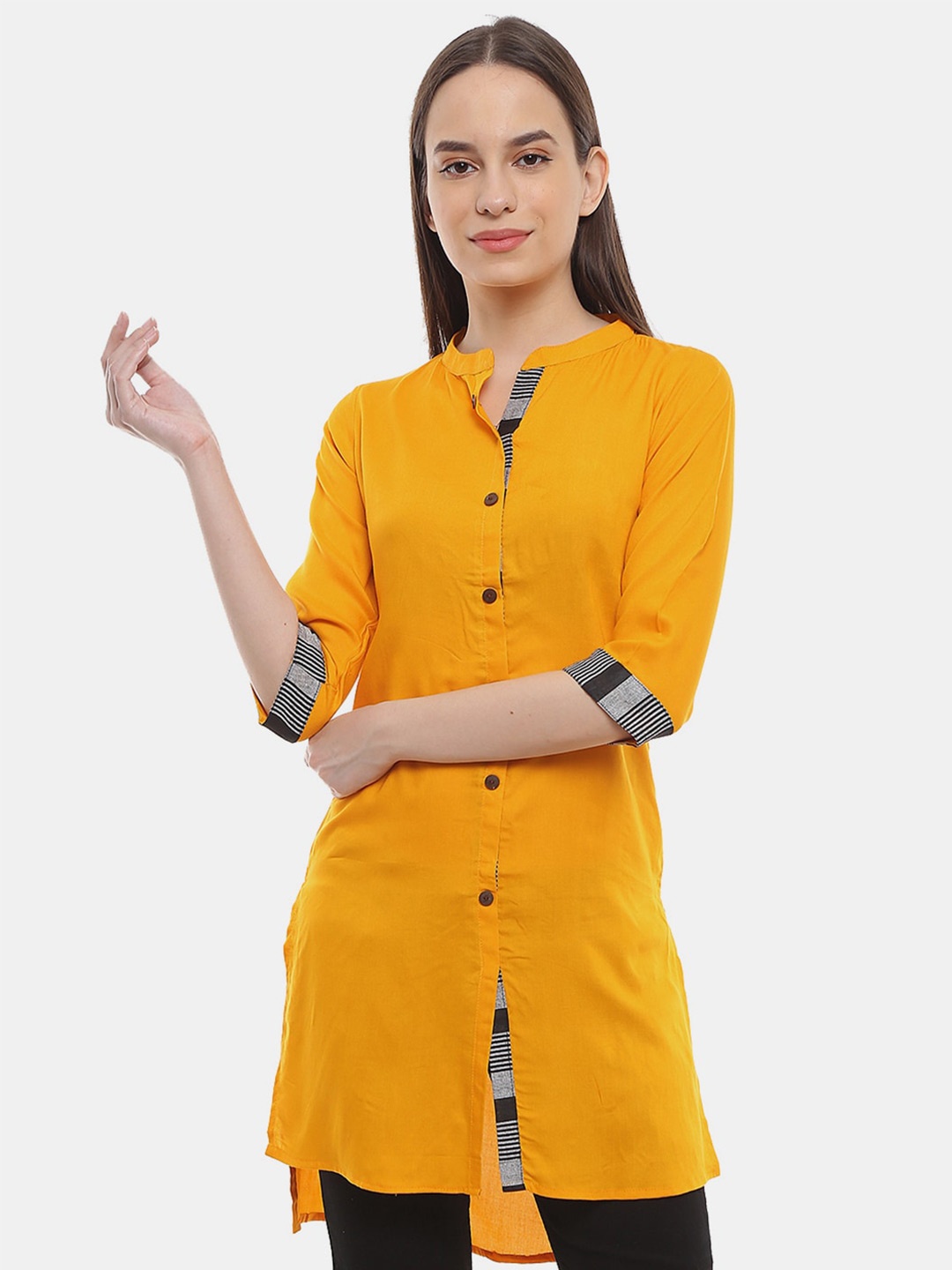 

V-Mart Mustard Yellow Mandarin Collar Kurta