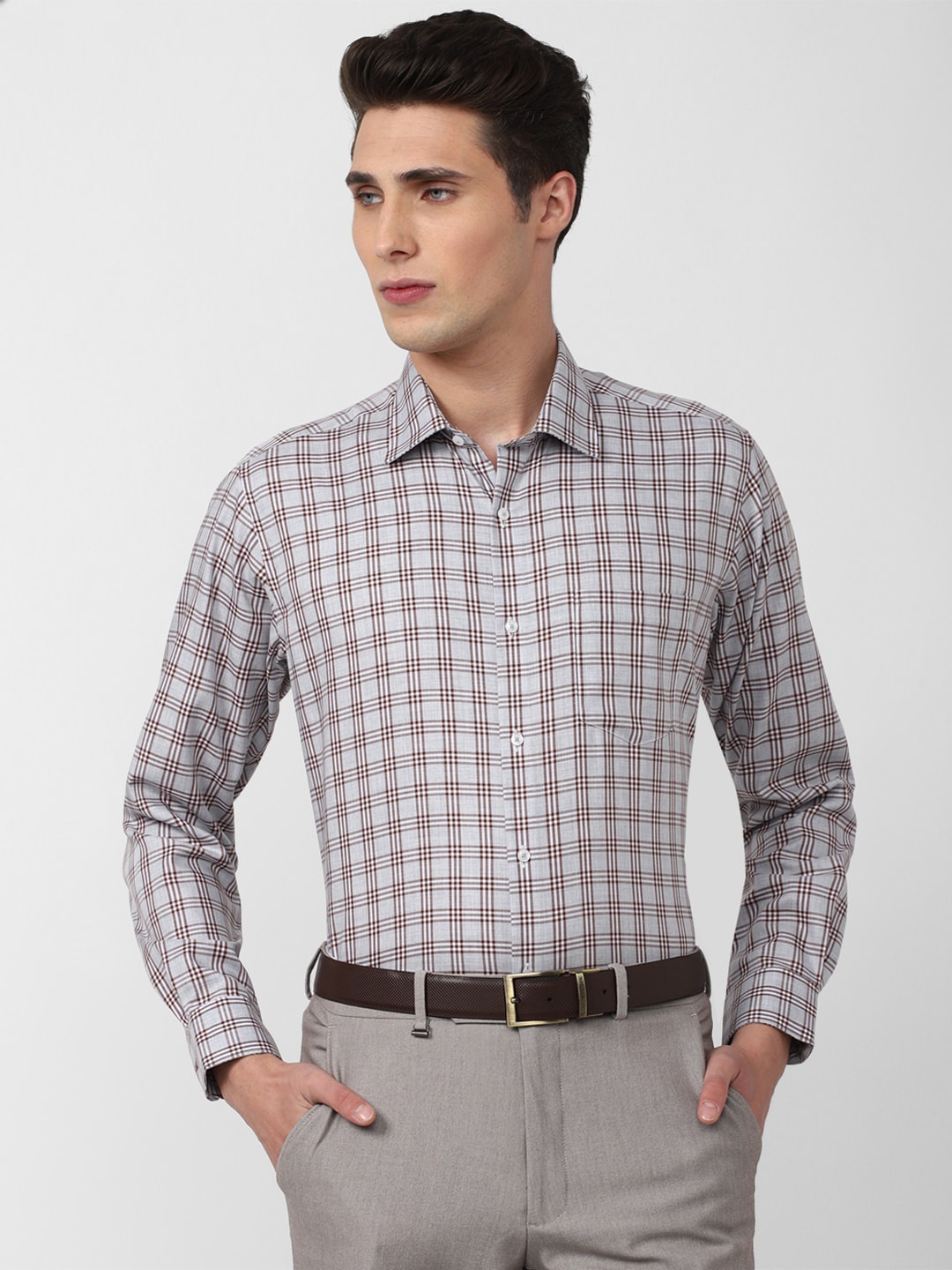 

Van Heusen Men Grey Checked Pure Cotton Formal Shirt