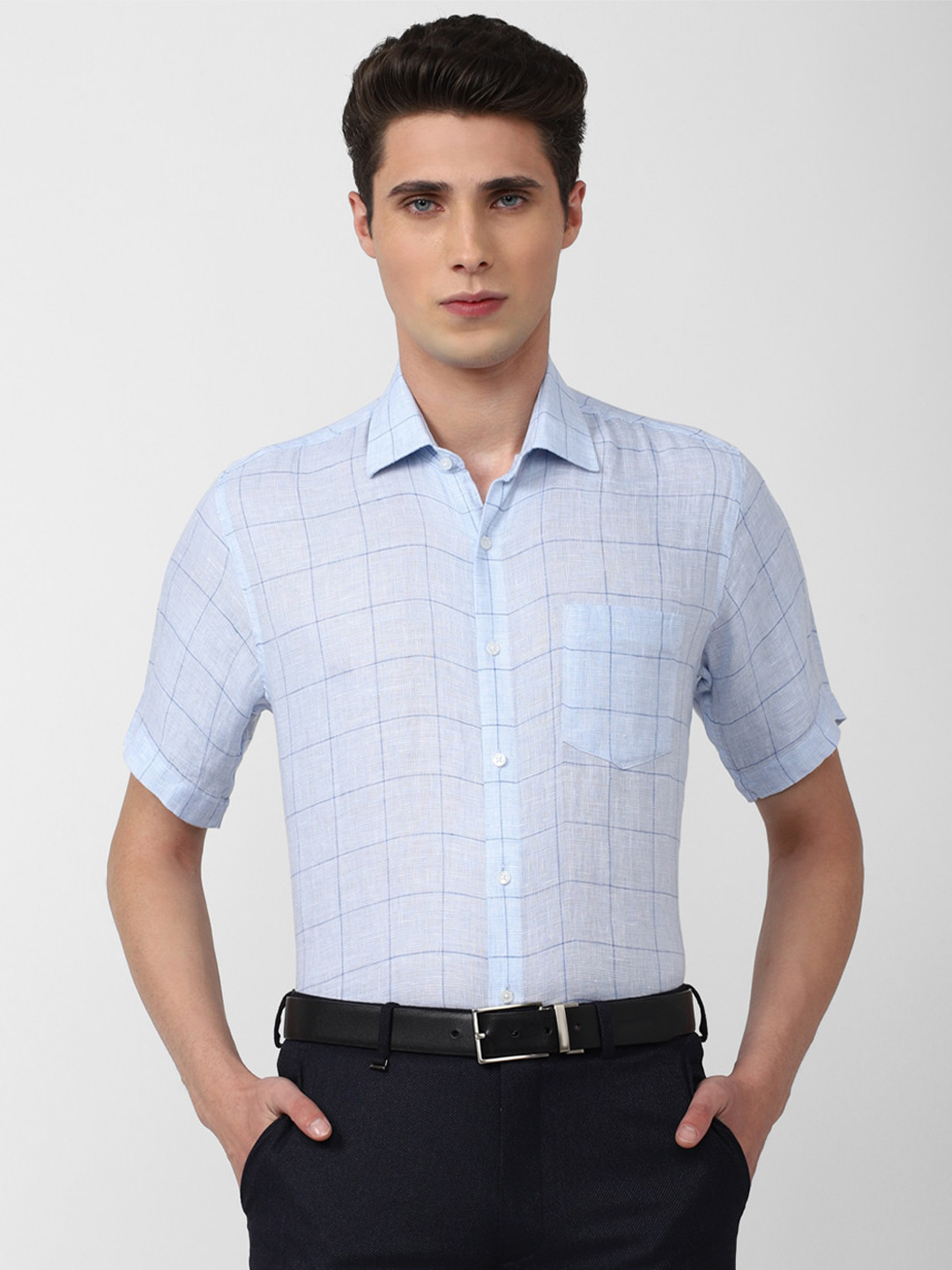 

Van Heusen Comfort Checked Linen Formal Shirt, Blue
