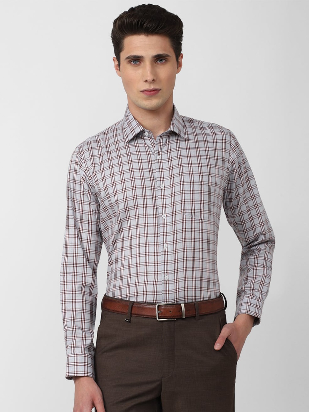 

Van Heusen Comfort Slim Fit Checked Cotton Formal Shirt, Grey