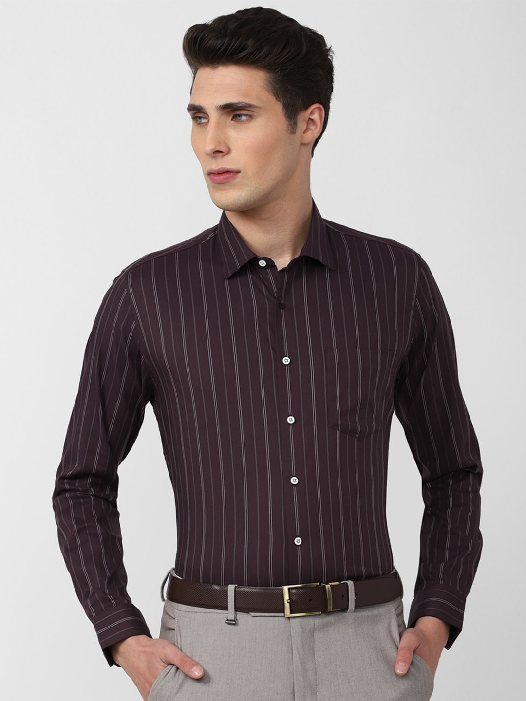 

Van Heusen Men Slim Fit Striped Formal Shirt, Purple