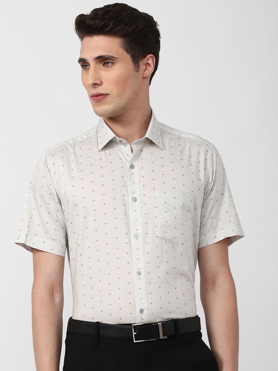 

Van Heusen Men Floral Printed Pure Cotton Formal Shirt, Grey