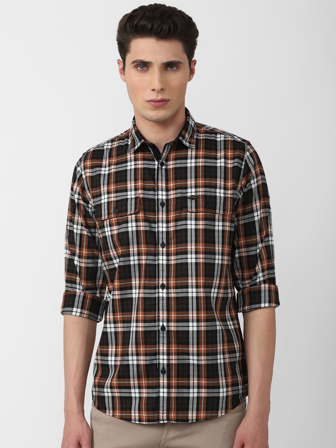 

VAN HEUSEN DENIM LABS Men Slim Fit Tartan Checks Casual Shirt, Black