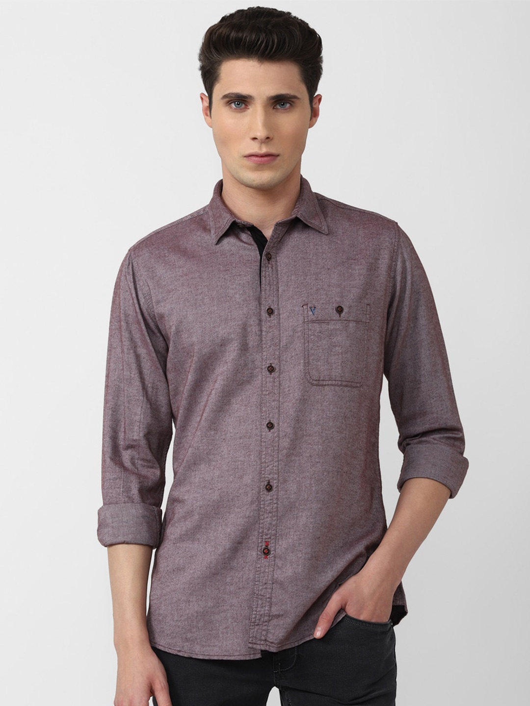 

VAN HEUSEN DENIM LABS Men Purple Slim Fit Cotton Casual Shirt