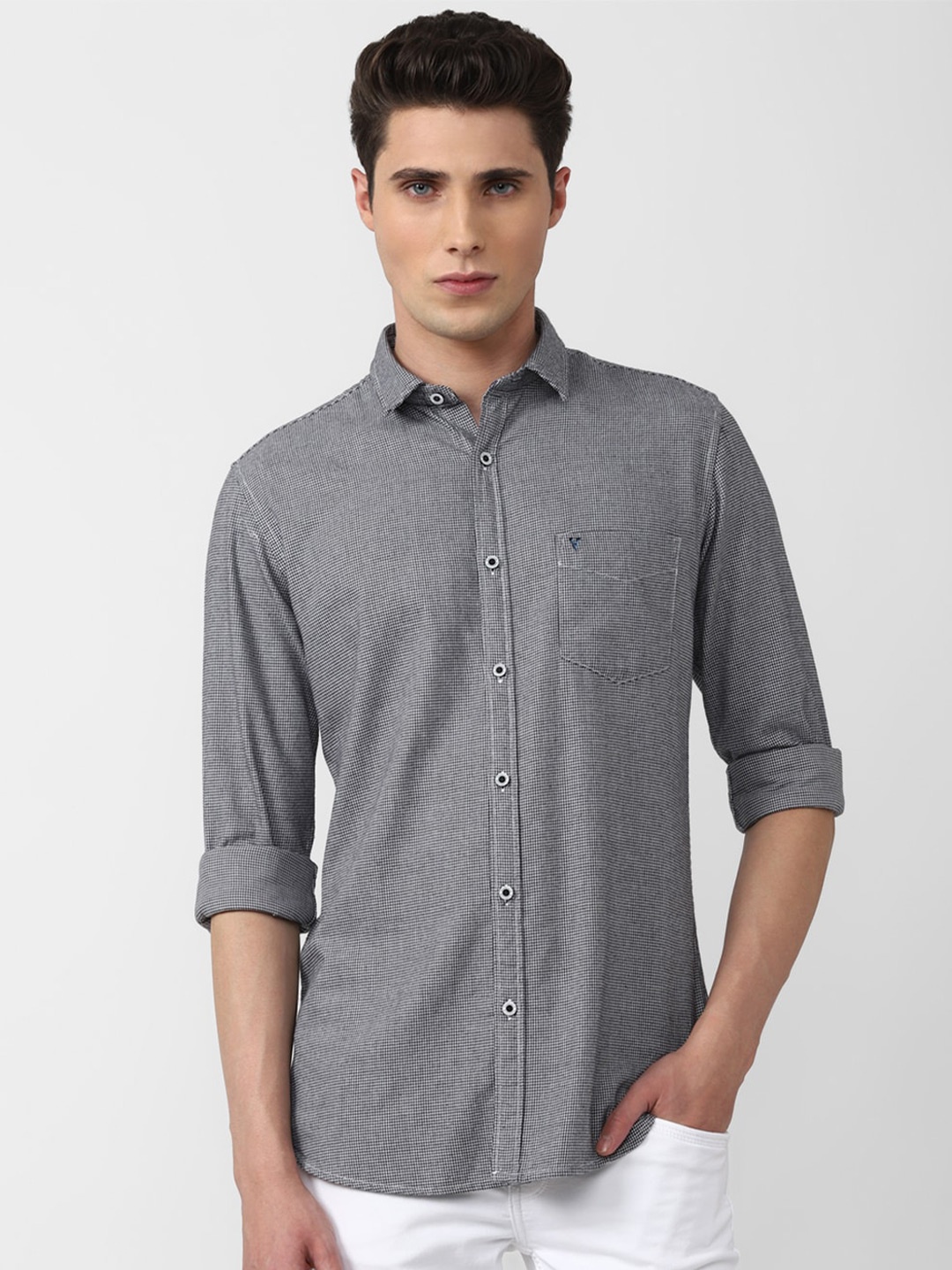 

VAN HEUSEN DENIM LABS Men White & Black Self Design Cotton Casual Shirt