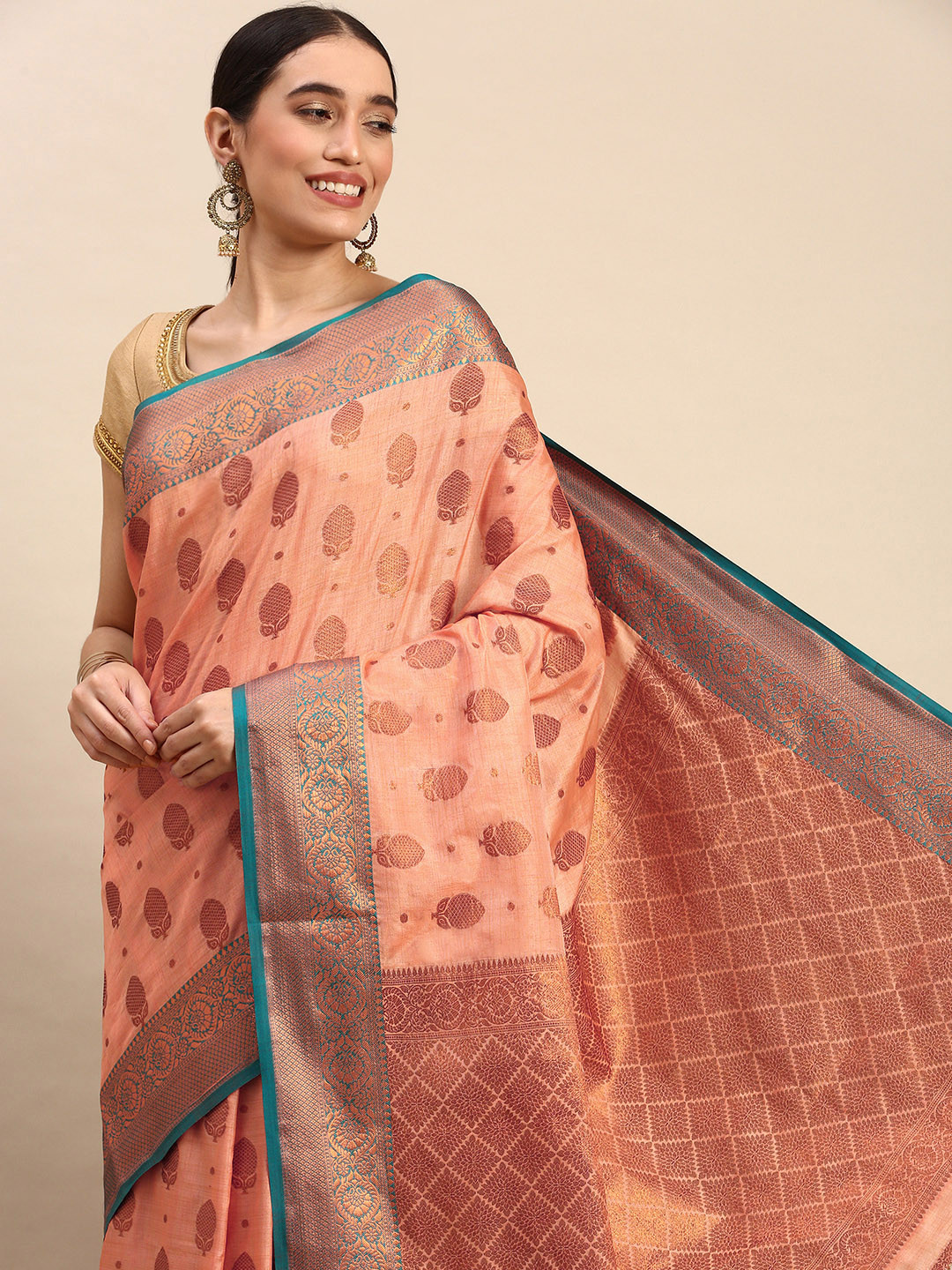 

SANGAM PRINTS Ethnic Motifs Pure Silk Saree, Orange