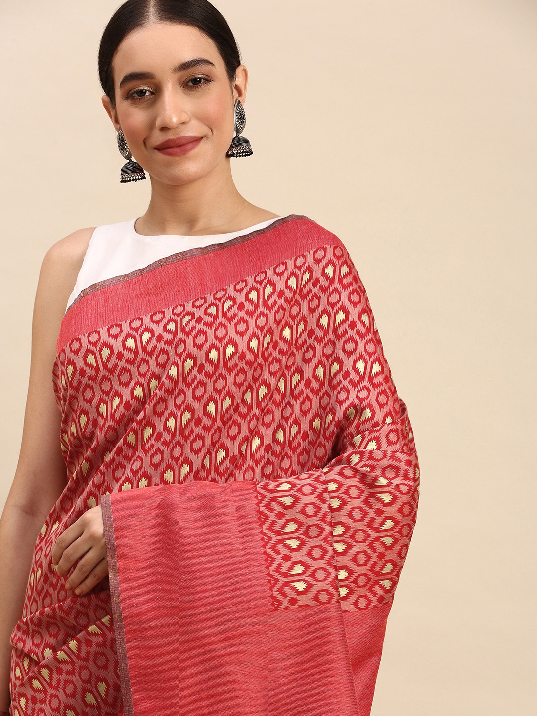

SANGAM PRINTS Ethnic Motifs Woven Design Saree, Red