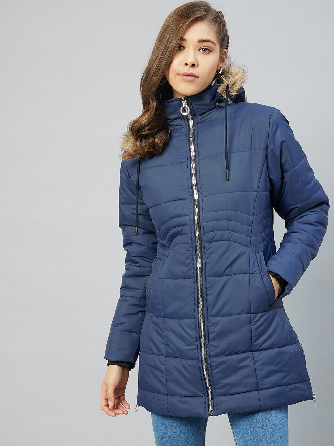 

Carlton London Women Blue Lightweight Longline Hooded Parka Jacket
