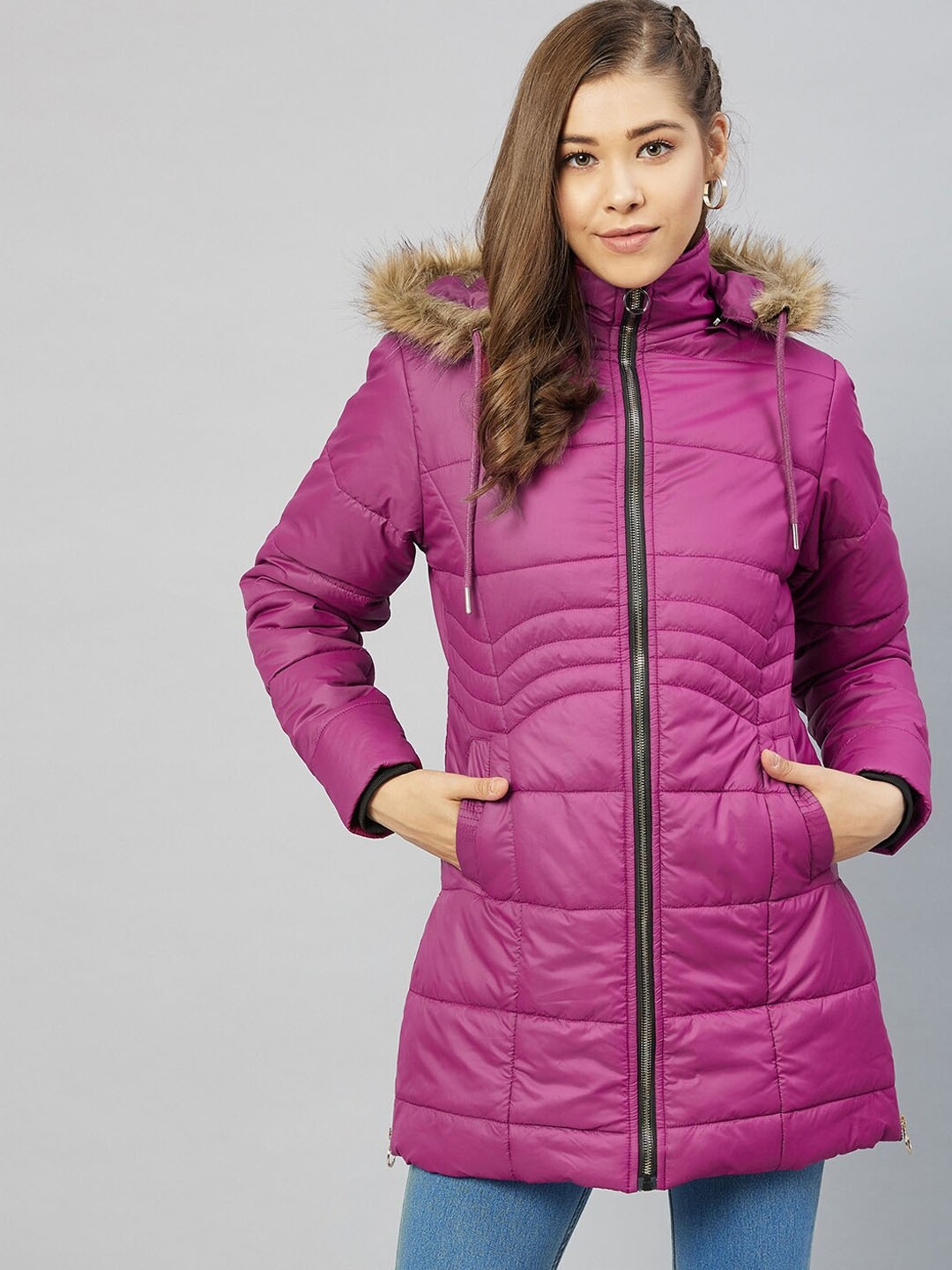 

Carlton London Women Maroon Lightweight Longline Padded Jacket