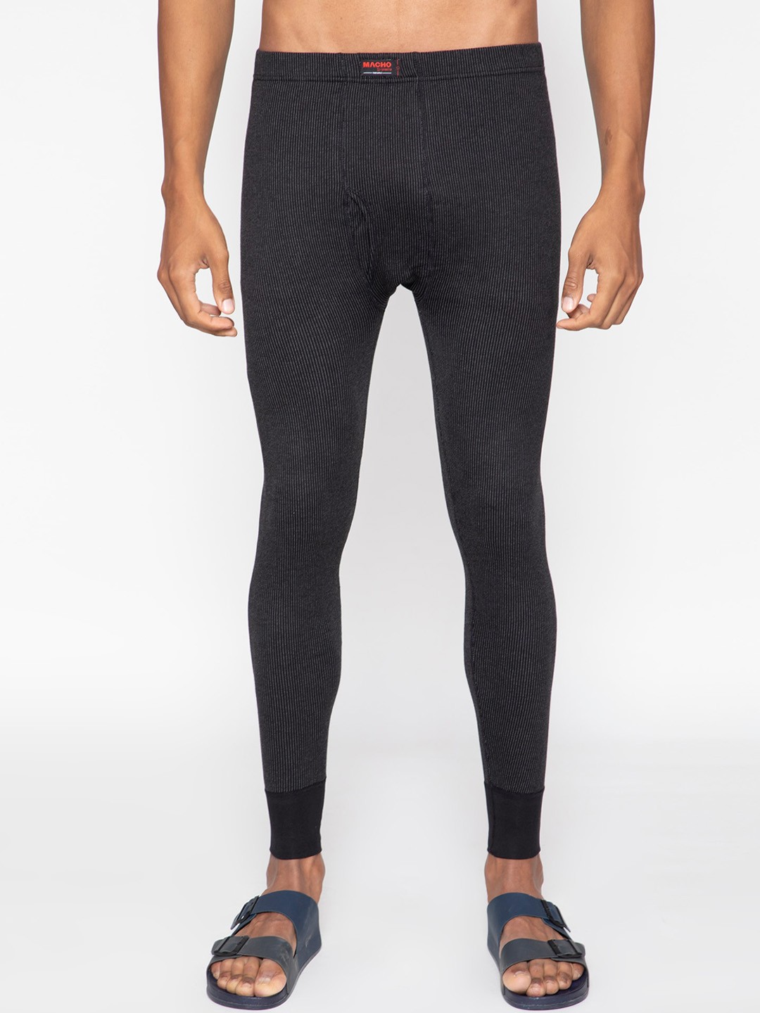 

SPORTO Men Black Self-Striped Ultima Ultra-Thin Feather-Soft Thermal Bottom