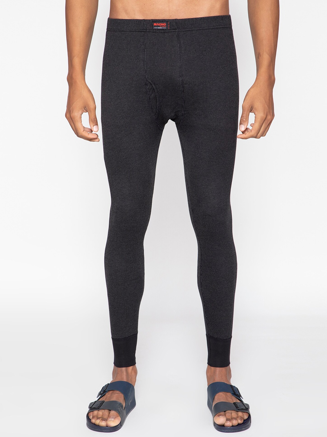 

SPORTO Men Black Self-Striped Ultima Ultra-Thin Feather-Soft Thermal Bottom