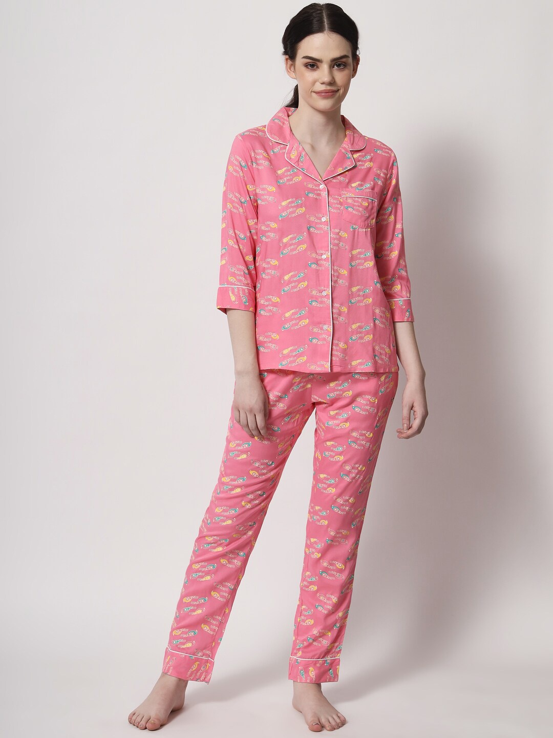 

HERE&NOW Women Pink & Blue Printed Night suit