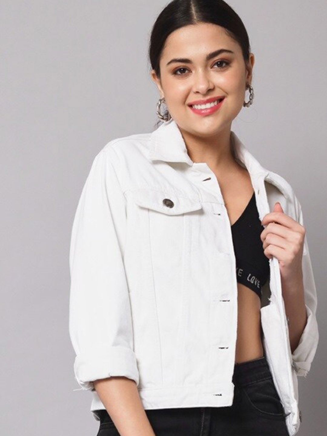 

The Dry State Women White Washed Lightweight Crop Denim Jacket
