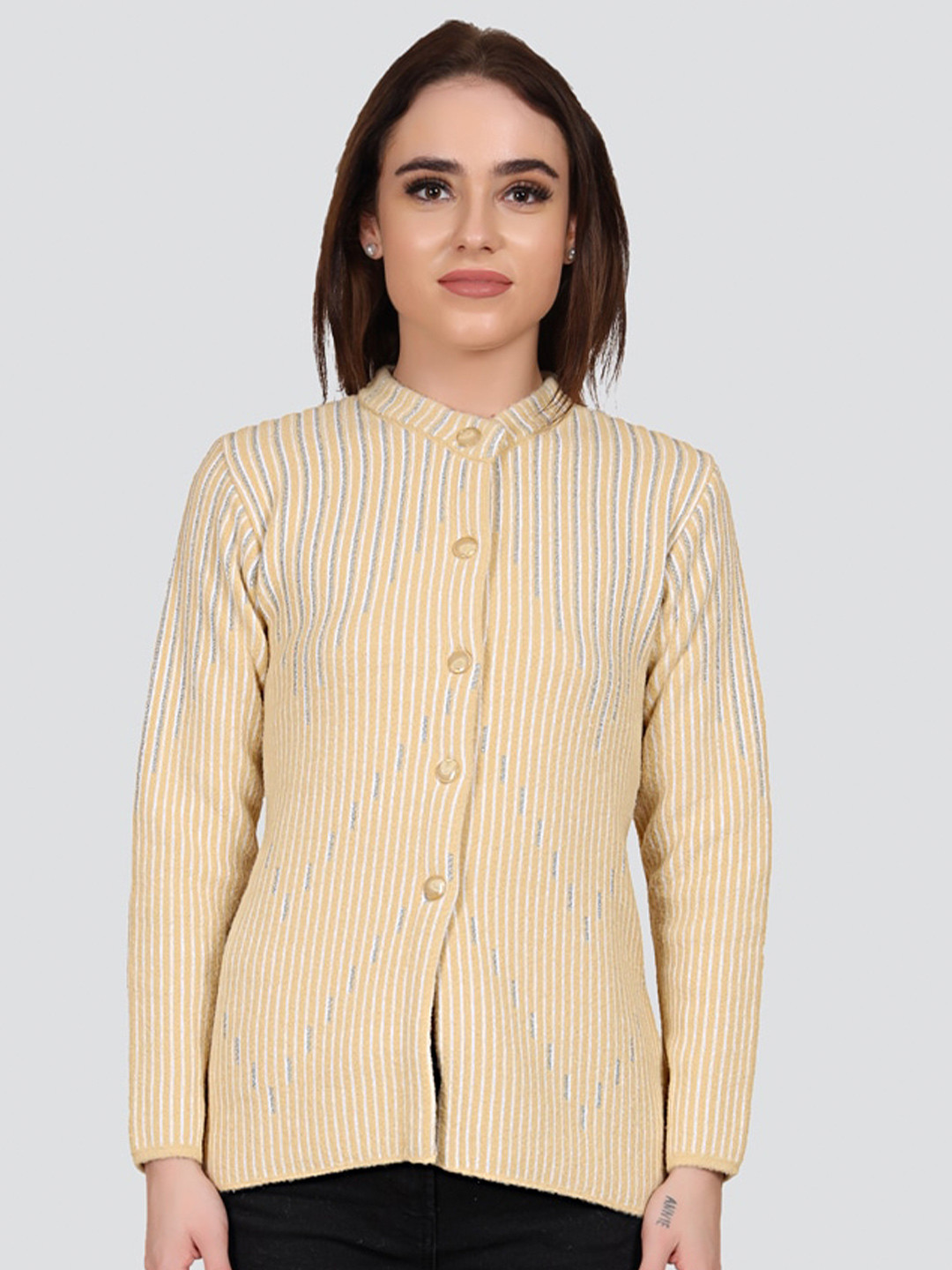 

Arshiya Women Beige & Off White Striped Cardigan