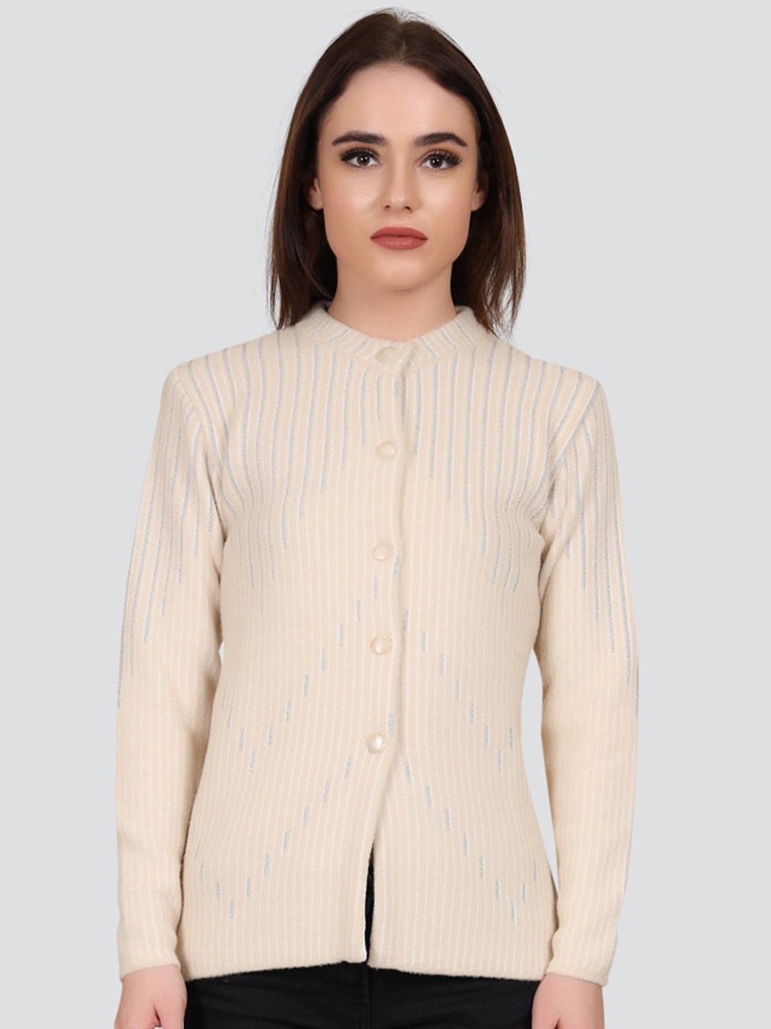 

Arshiya Women Beige & Grey Striped Striped Organic Cotton Cardigan