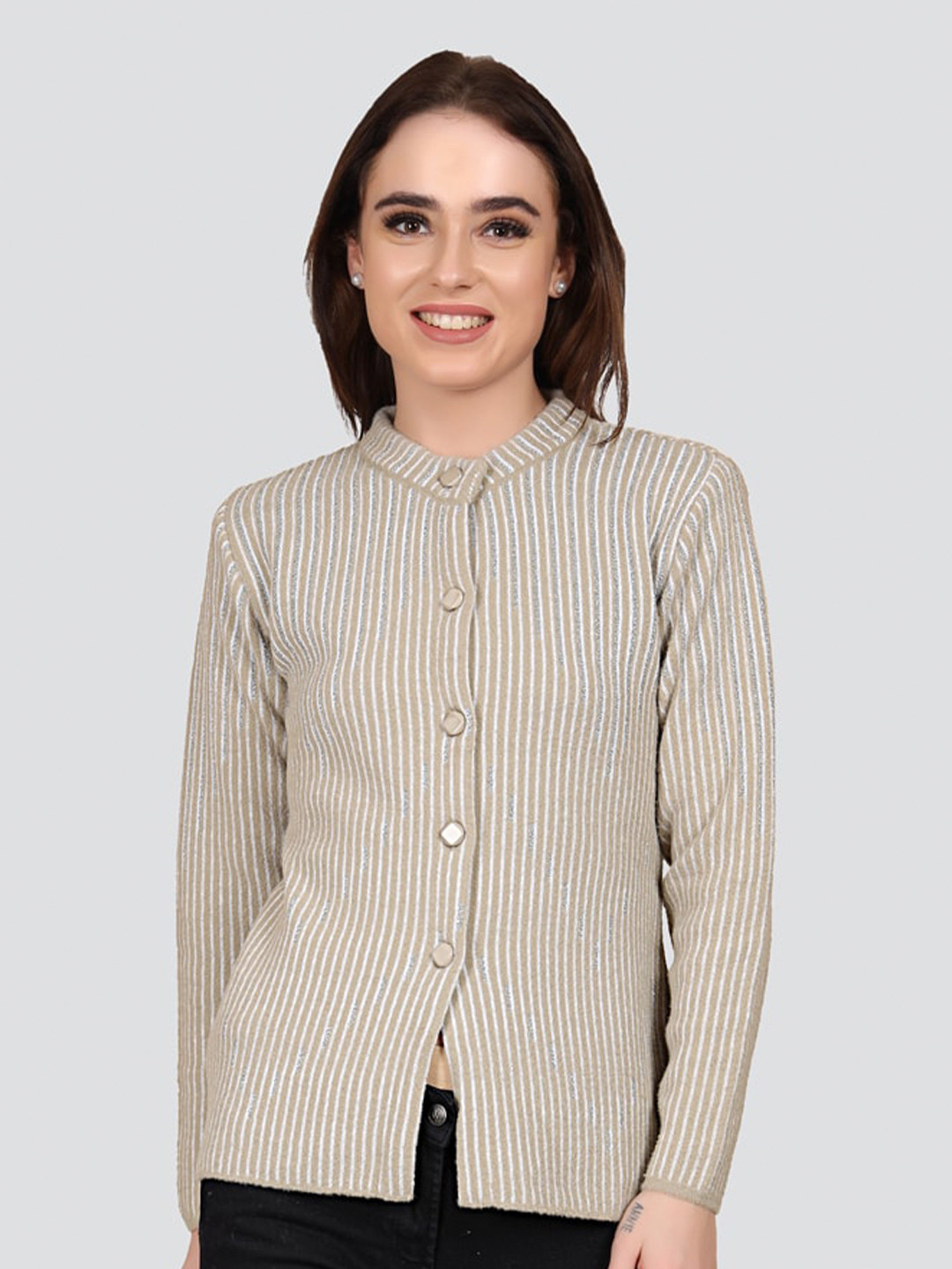 

Arshiya Women Beige & Off White Striped Cardigan