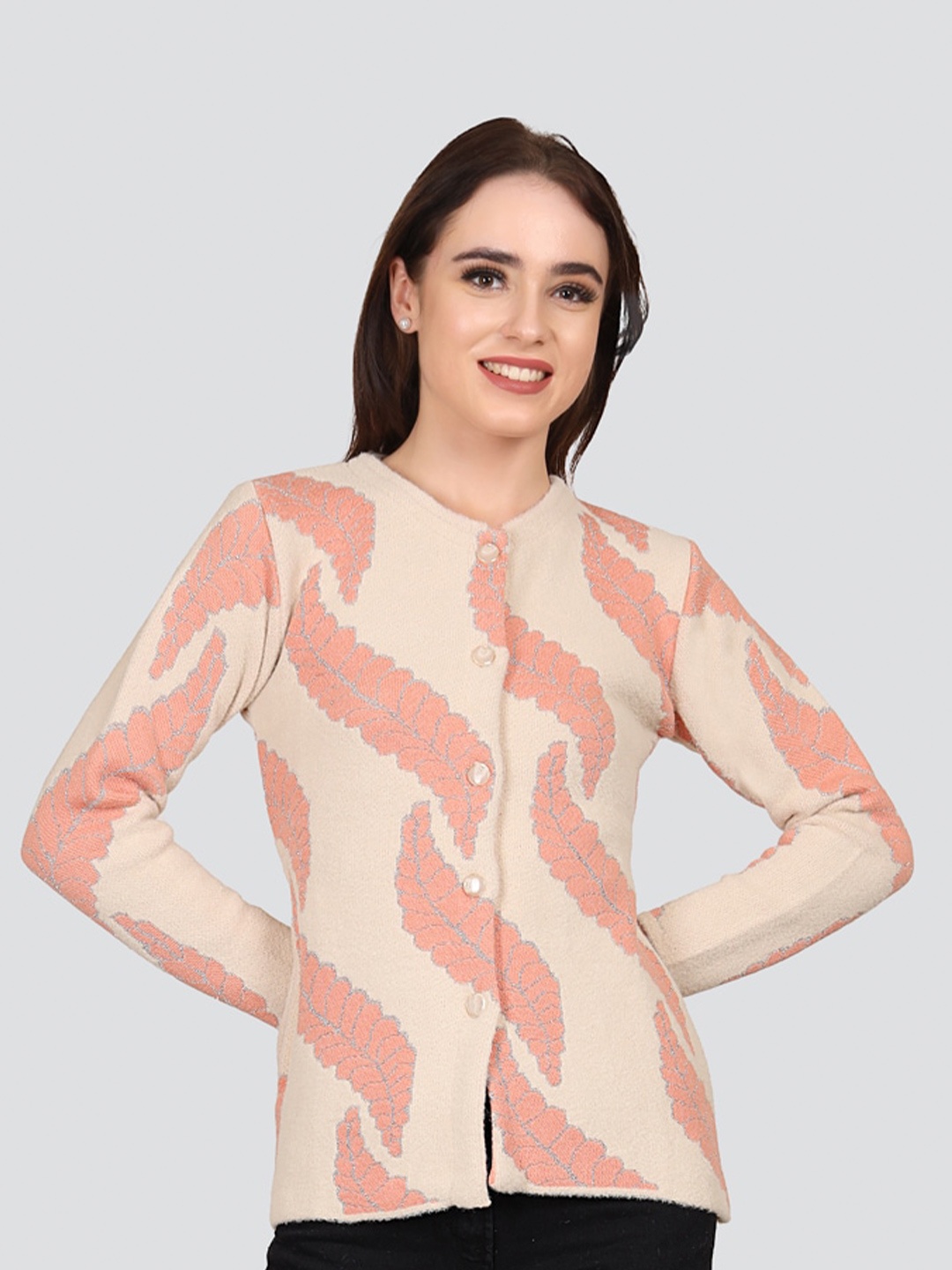 

Arshiya Women Beige & Pink Floral Cardigan