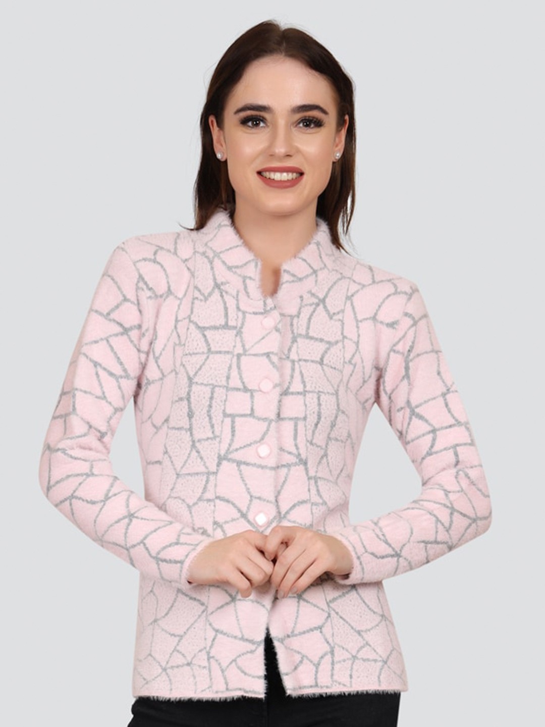 

Arshiya Women Pink & Grey Cardigan