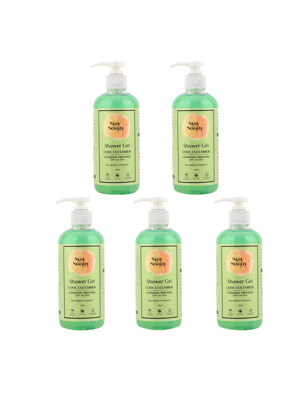 

Stay Soapy Cool Cucumber Set Of 5 Shower Gel 300 ml Each, Green
