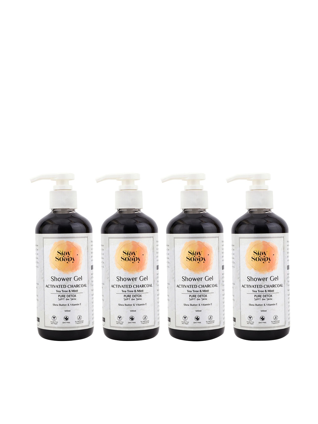 

Stay Soapy Set Of 4 Activated Charcoal Shower Gel 300ml Each, Green