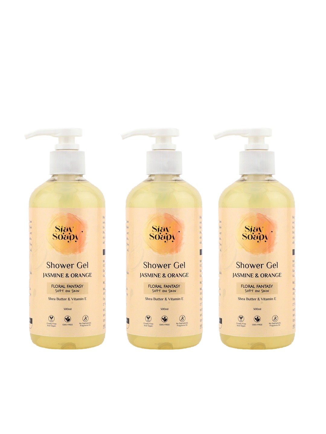 

Stay Soapy Floral Fantasy Set Of 3 Jasmine & Orange Shower Gel 300ml Each, Green