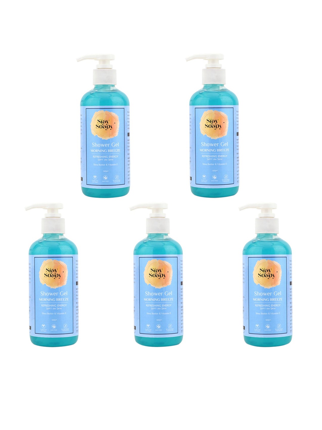 

Stay Soapy Morning Breeze Set Of 5 Shea Butter & Vitamin E Shower Gel 300 ml Each, Green