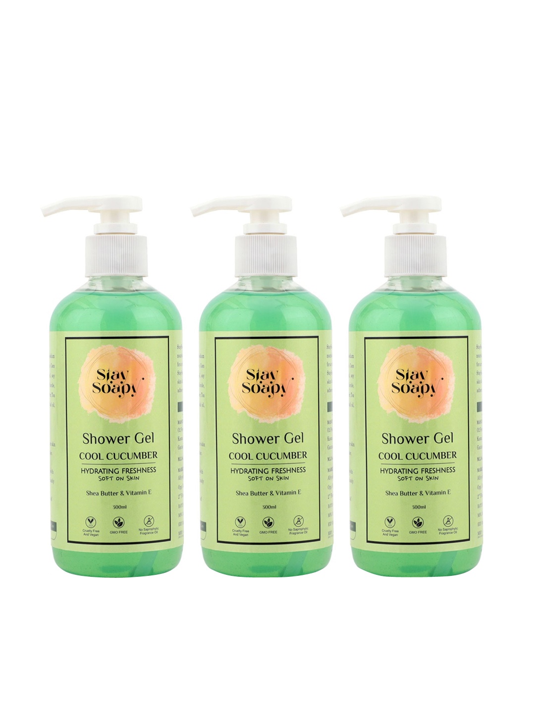 

Stay Soapy Set Of 3 Cool Cucumber Shea Butter & Vitamin E Shower Gel 300 ml Each, Green
