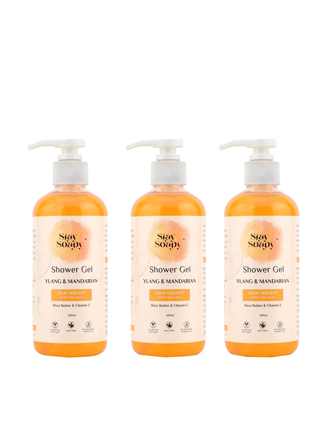 

Stay Soapy Ylang & Mandarin Set Of 3 Shea Butter & Vitamin E Shower Gel 300ml Each, Green