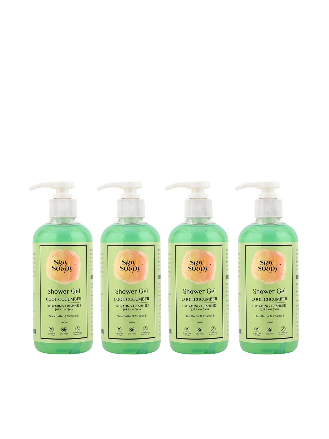 

Stay Soapy Set Of 4 Cool Cucumber Shea Butter & Vitamin E Shower Gel 300ml Each, Green