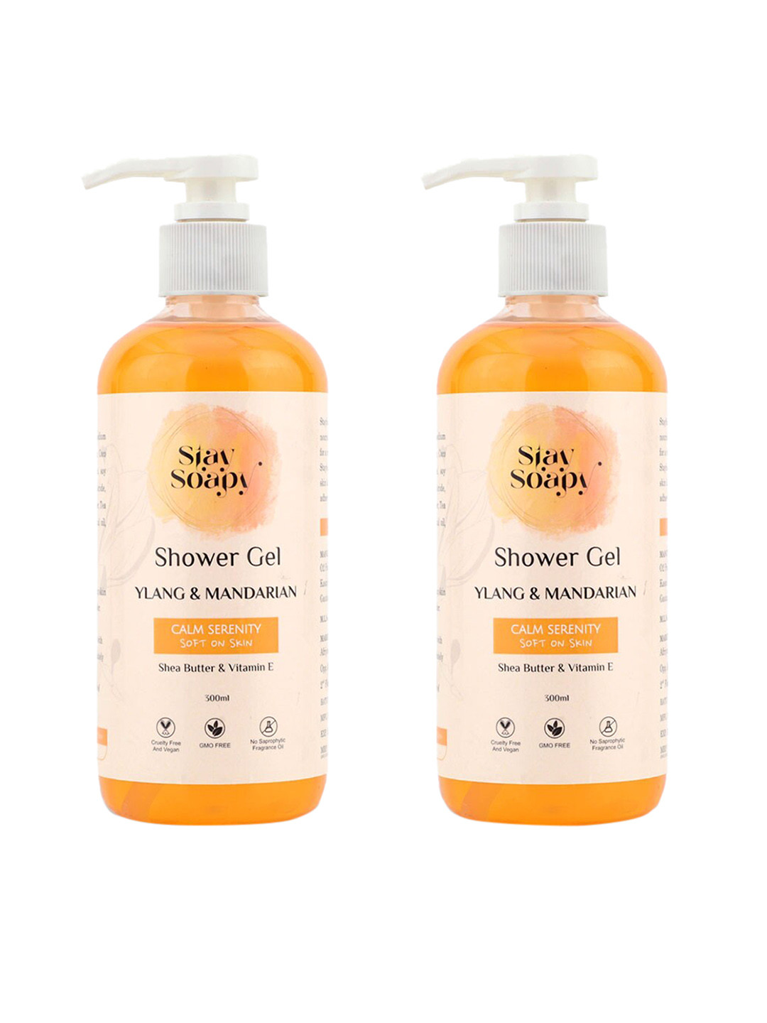 

Stay Soapy Set Of 2 Ylang Mandarian with Shea Butter & Vitamin E Shower Gel 300 ml Each, Orange
