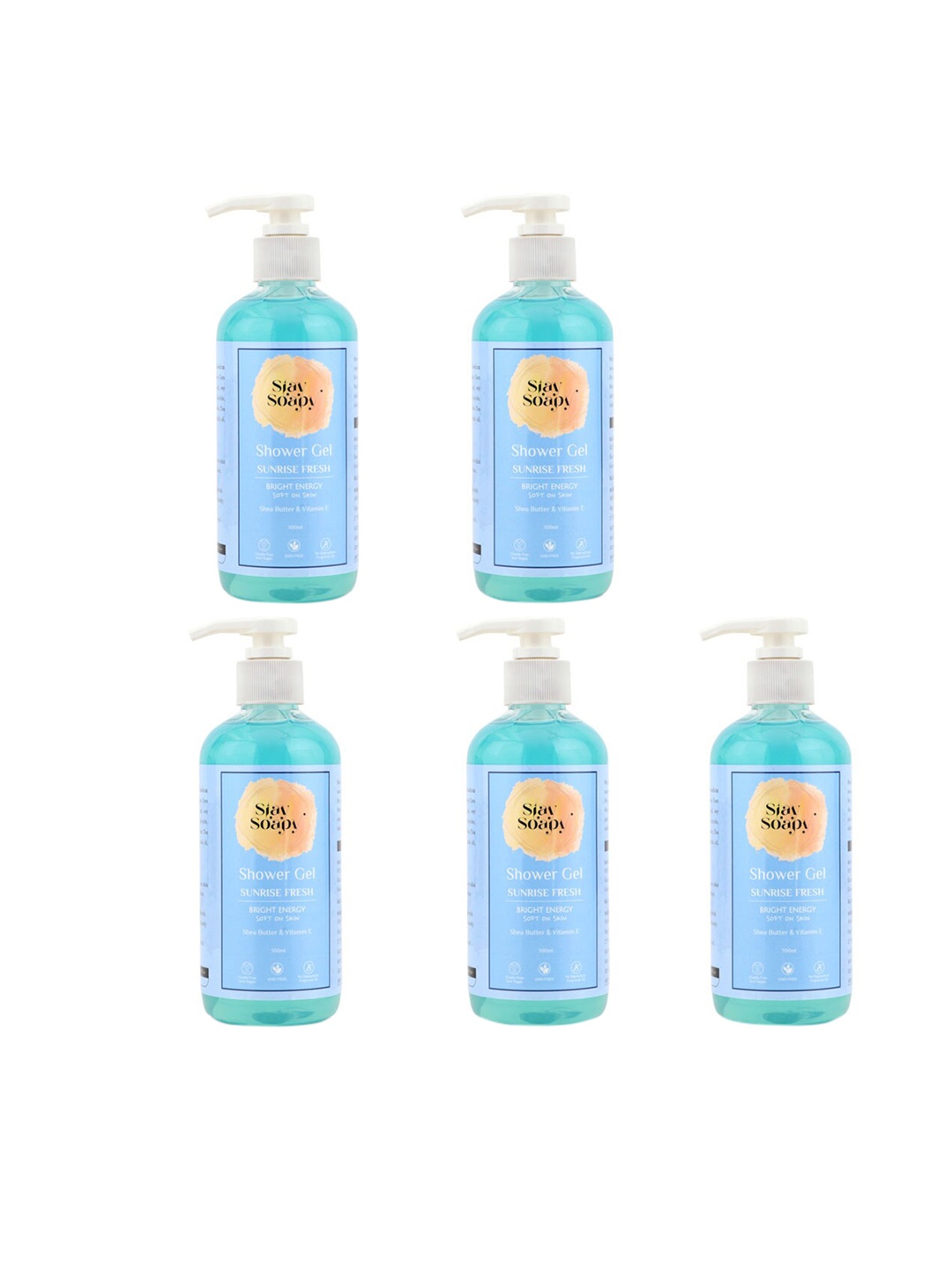 

Stay Soapy Set Of 5 Sunrise Fresh Shea Butter & Vitamin E Shower Gel 300 ml Each, Blue