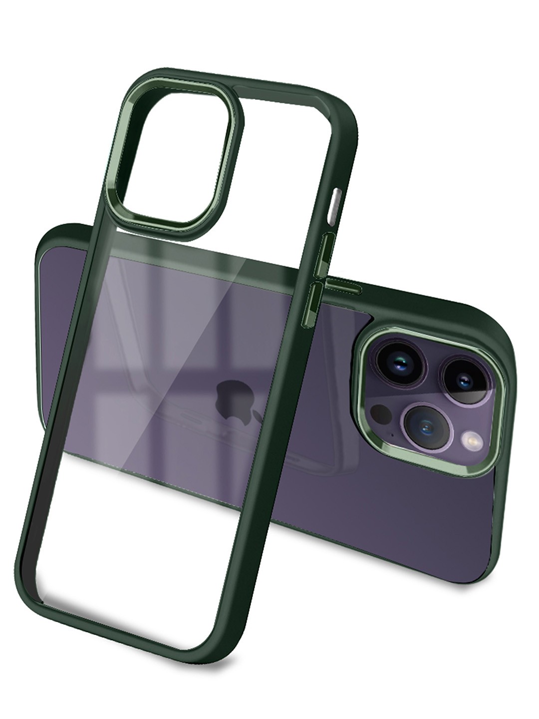 

Karwan Transparent & Green iPhone14PRO Phone Back Case With Metal Lens