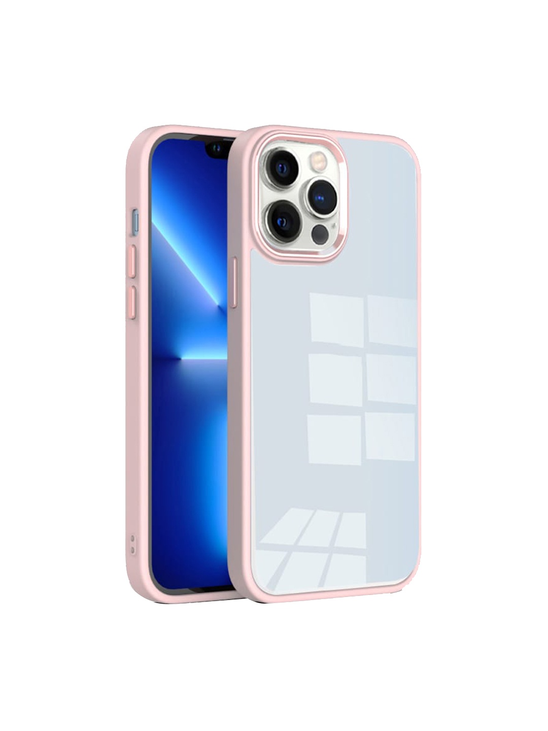 

Karwan Transparent & Pink iPhone12PROMAX Phone Back Case With Metal Lens