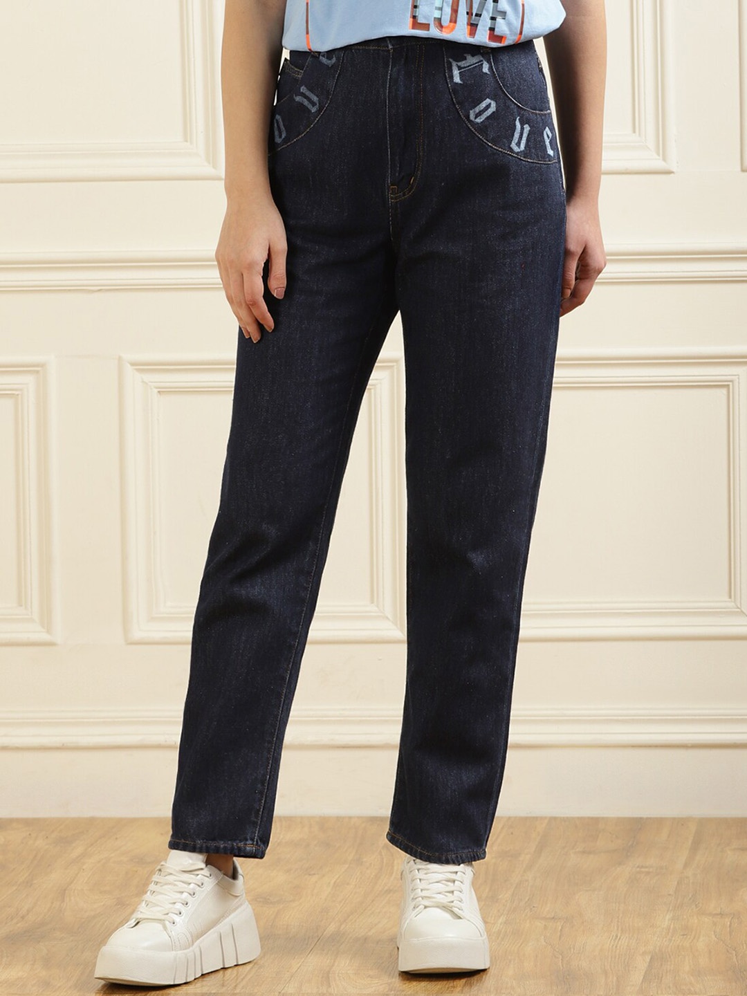 

LOVE MOSCHINO Women Blue High-Rise Cotton Jeans