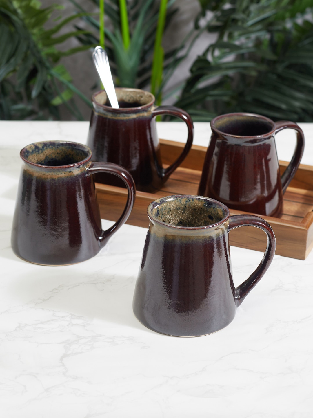 

HomeTown Fiesta Studio Pottery Ombre Rust & Brown Set of 4 Mugs