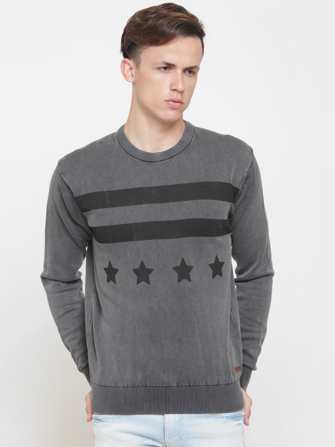 

U.S. Polo Assn. Denim Co. Men Grey & Black Striped Sweater